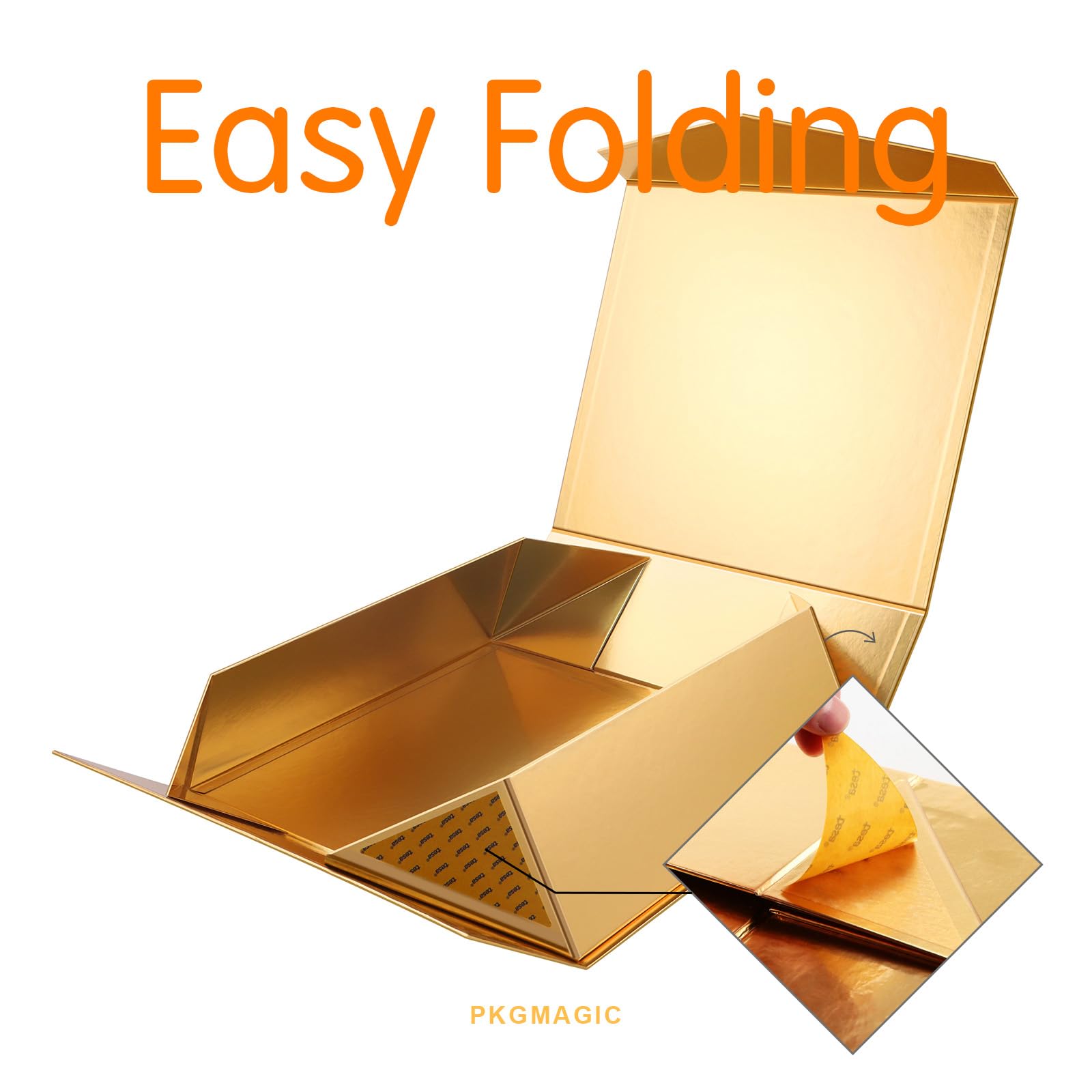 PKGMAGIC 3 große Geschenkboxen, extra groß, 43,2 x 36,8 x 14 cm, goldfarben, für Urlaub, Hochzeit, Geburtstag