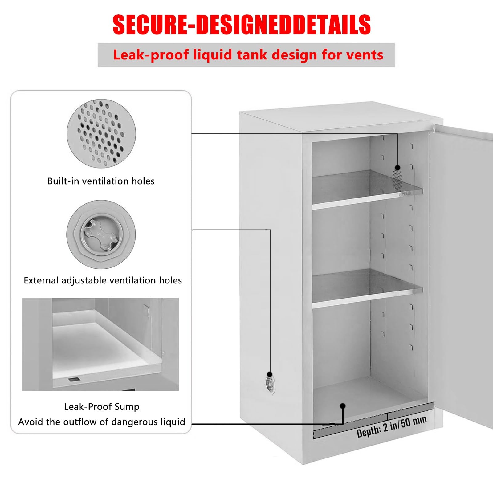 Armario de Seguridad for Productos inflamables,con Cerradura de combinación,165 x 46 x 59cm, con 2 estantes Ajustables,Adecuado for la Industria, hospitales, garajes