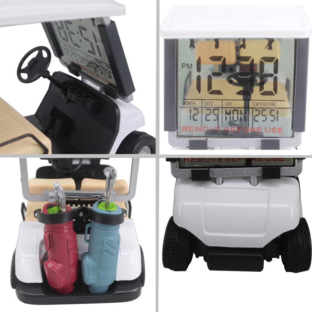 Mini reloj de carrito de golf para aficionados al golf, diseño de carrera, ideal como regalo para golfistas, carreras, regalos de golf (color blanco)