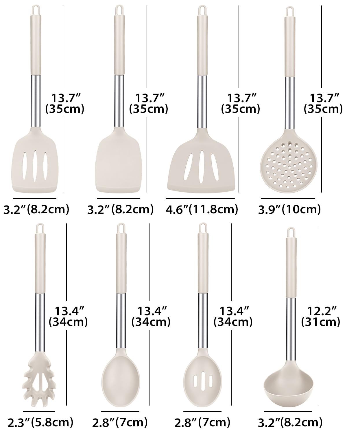 Juego de utensilios de cocina de silicona, 8 utensilios de cocina antiadherentes con mango de acero inoxidable, sin BPA, herramientas de cocina resistentes al calor con espátulas, volteadores,