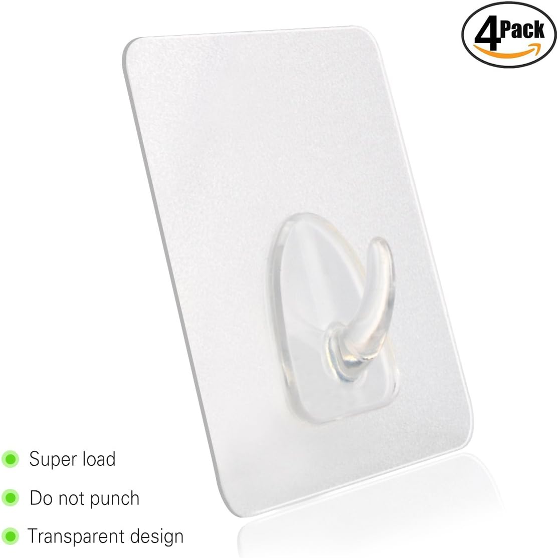 Transparent Wall Hooks Adhesive for Kitchen Bathroom Bedroom Office and Over Door Damage Free Heavy Duty Waterproof and Oilproof No Scratch Reusable (4 pcs)