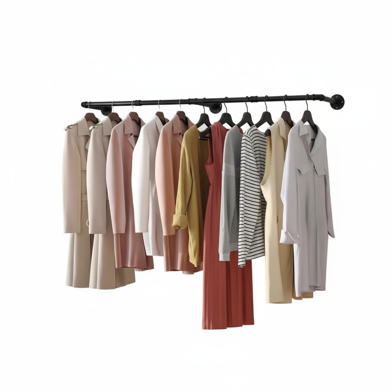 Xtrillogen Wall Mounted Clothes Rail,Industrial Clothes Rail Wall Mounted,Space-Saving Heavy Duty Iron Garment Rod with Multi Purpose Hanging,Coat Rack for Closet Laundry Bedroom(160cm)