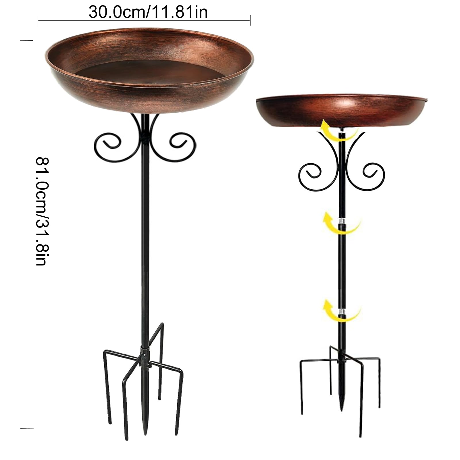 Vogeltränke Stehend, Vogeltränke Garten, Antike Bronze 31.8In Metall Vogelbecken Schüssel Wassertränke für Vögel für Wildvögel Wassertränke, Vogelbad, Balkon, Garten
