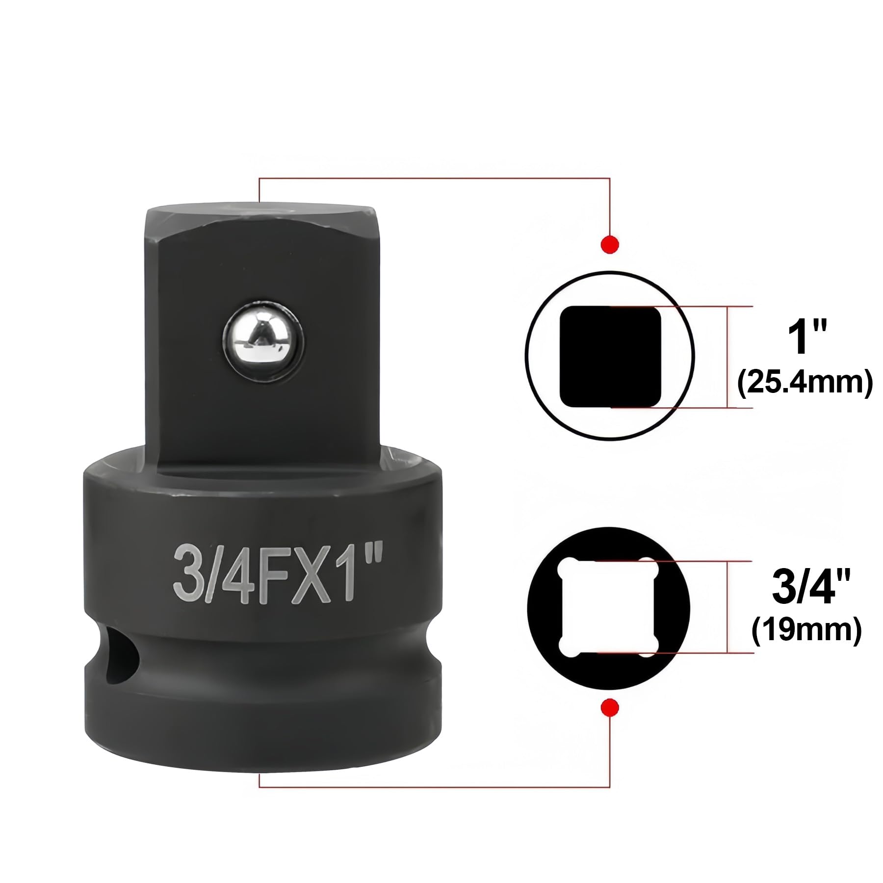 LEPEVNEY 3/4" Drive (Female) x 1" (Male) Impact Socket Adapter, CR-MO Steel, Compatible with Air Impact Wrenches - Image 2