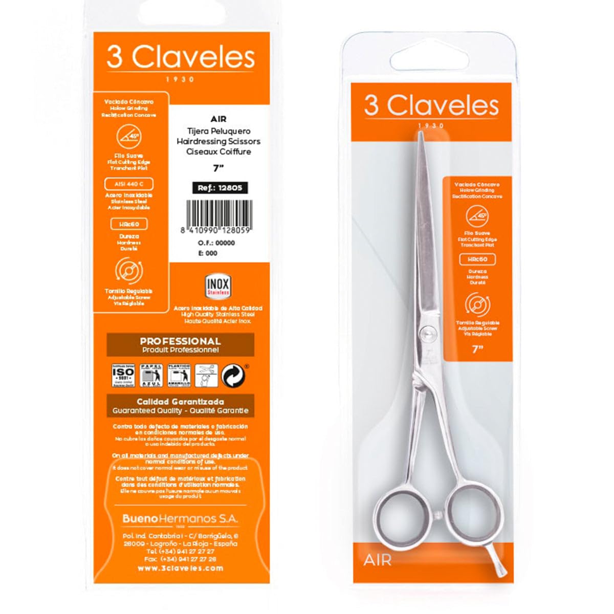 3 Claveles Air Tijera Peluquera de 7"