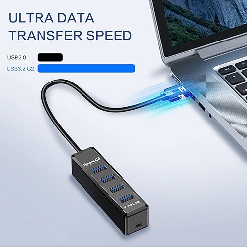 Miniatura 10 de SmartQ Hub USB C de 4 puertos, USB C a USB Hub con 4 USB 3.0, divisor USB C alimentado para laptop, MacBook Pro, iMac, iPad Pro, Chromebook,