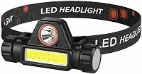 Lanterna de Cabeça LED Dupla, Luz Frontal COB e Spot, Ajustável, Mãos Livres, Ideal para Trabalho e Atividades Noturnas