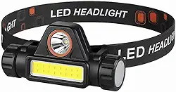Lanterna de Cabeça LED Dupla, Luz Frontal COB e Spot, Ajustável, Mãos Livres, Ideal para Trabalho e Atividades Noturnas