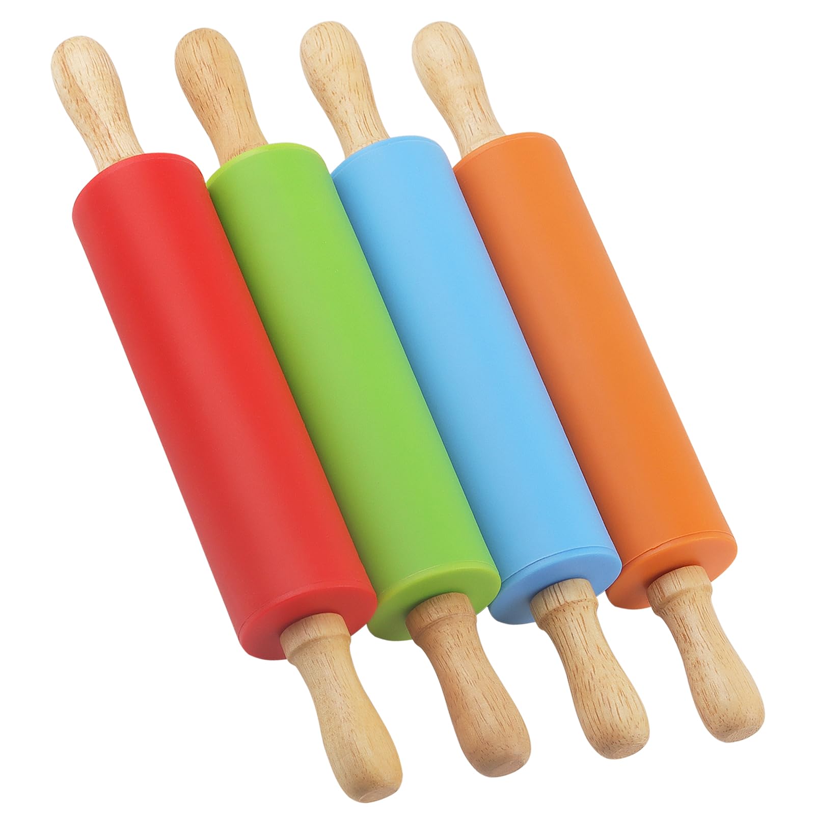 Sponsored Ad – 4 Pack 23cm Mini Rolling Pins, Silicone Rolling Pin with Wooden Handle, Non-Stick Rolling Pin for Pastry, Dough and Pizza (Orange, Red, Blue, Green)