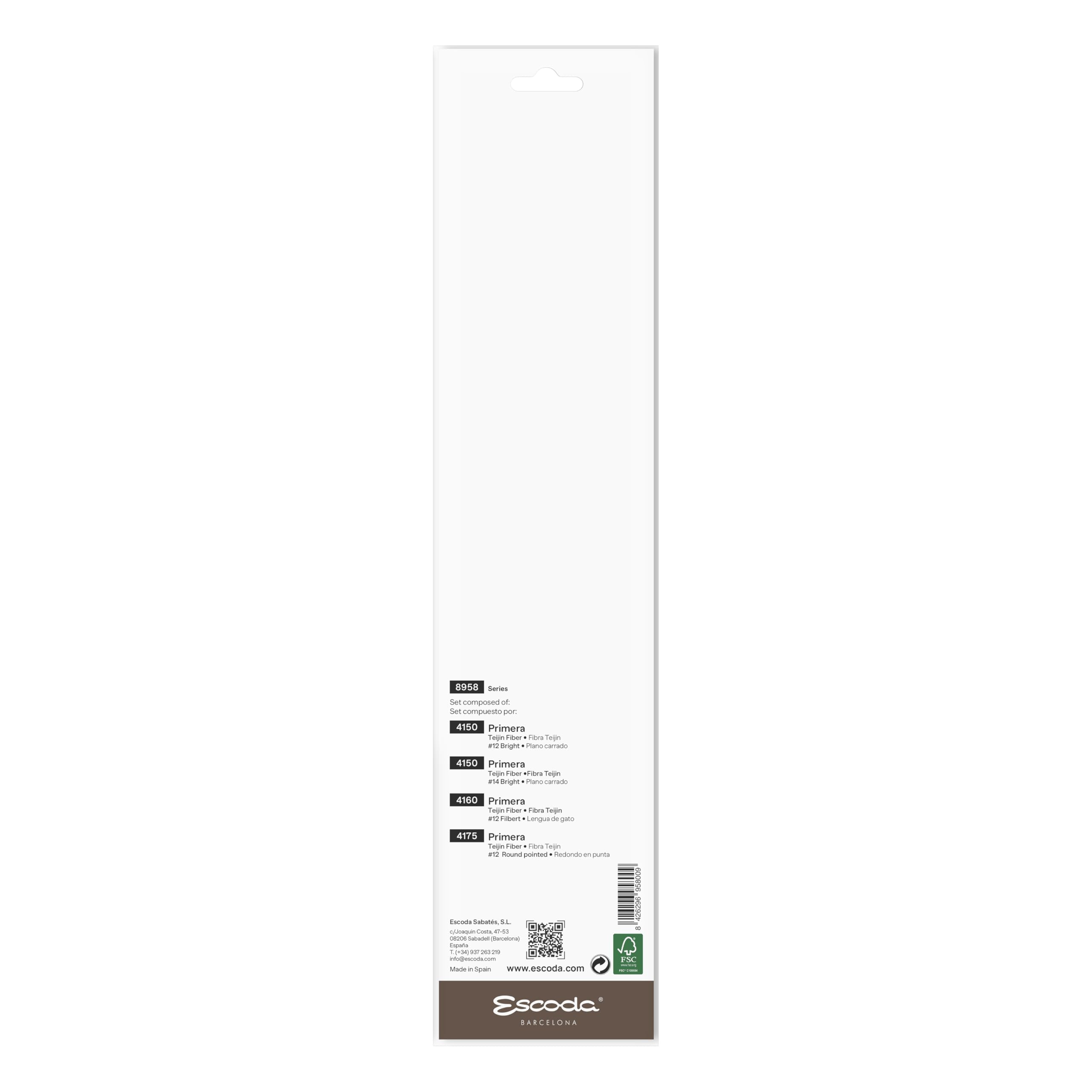 Escoda Primera Series - Set di pennelli professionali per olio e acrilico, in fibra sintetica di Teijin, 4 pezzi
