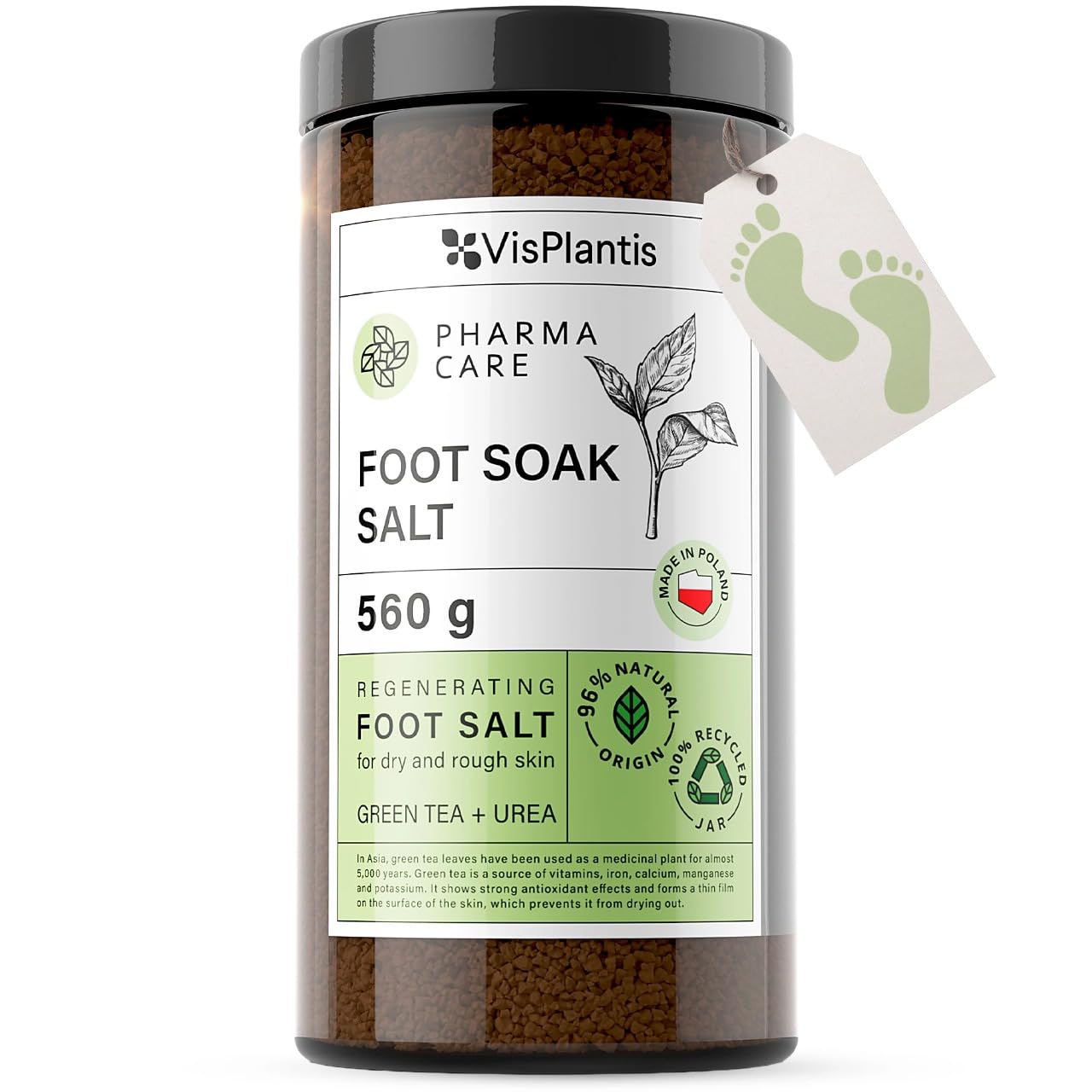 Vis Plantis Sel pour Bain de Pieds au Thé Vert et à l’Urée – 560 g – Soin des Pieds contre les Champignons et les Fissures de la Peau – Aide contre les Callosités et les Mycoses des Ongles