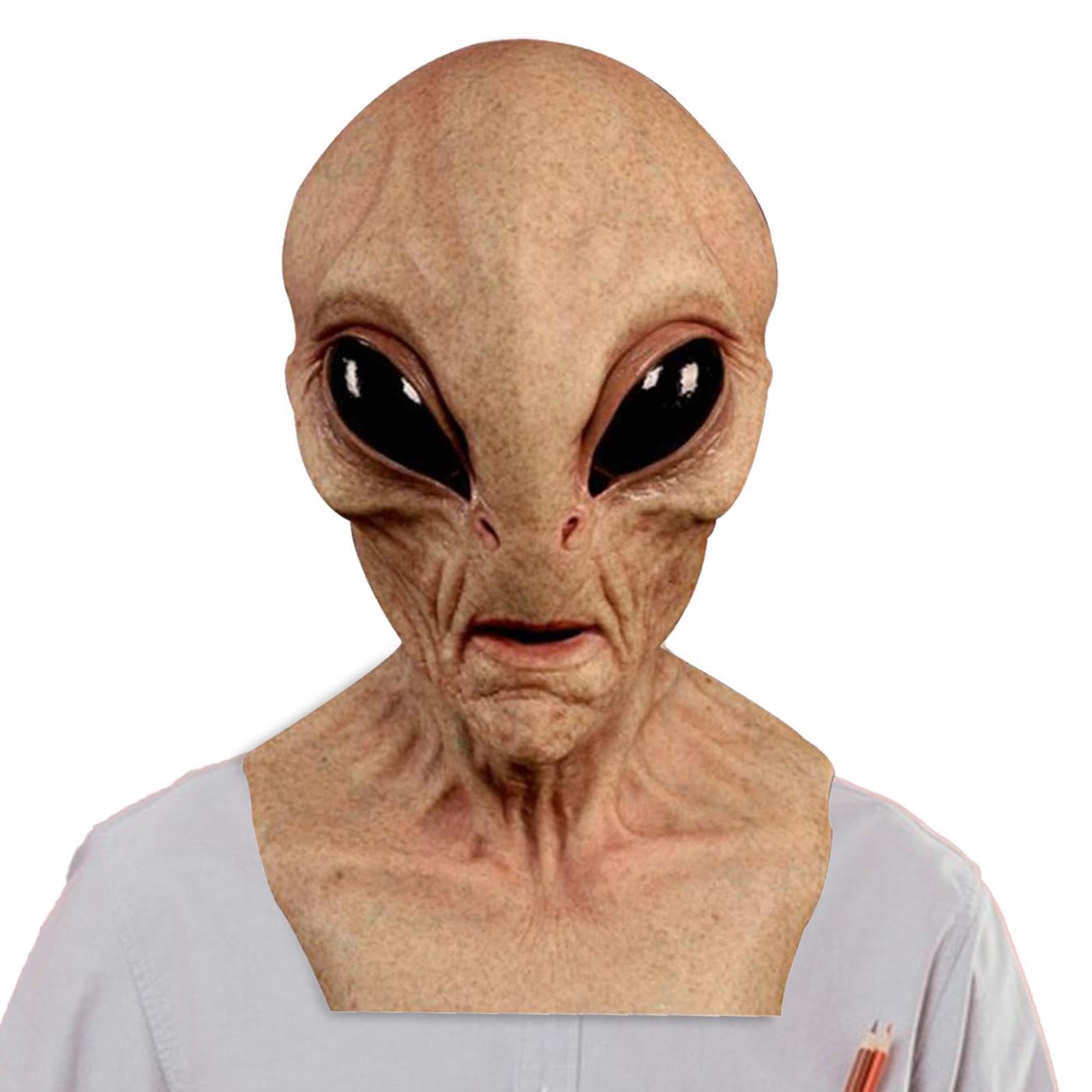 Alien Latex Masque - Halloween Headgear Face, Detailed Aliens Cosplay Prop, Breathable Stretchy Latexx Horror Headpiece | Creepy Costume Accessory for Halloweenn Easter Themed Events