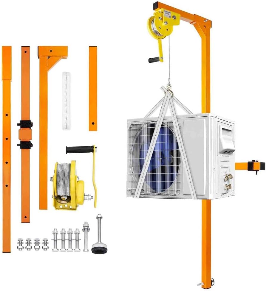 Air Conditioner Lifting Tool with Manual Winch Hoist - 50FT Height 330lbs Capacity Heavy-Duty Crane Bracket for Easy Outdoor AC Installation ge Design