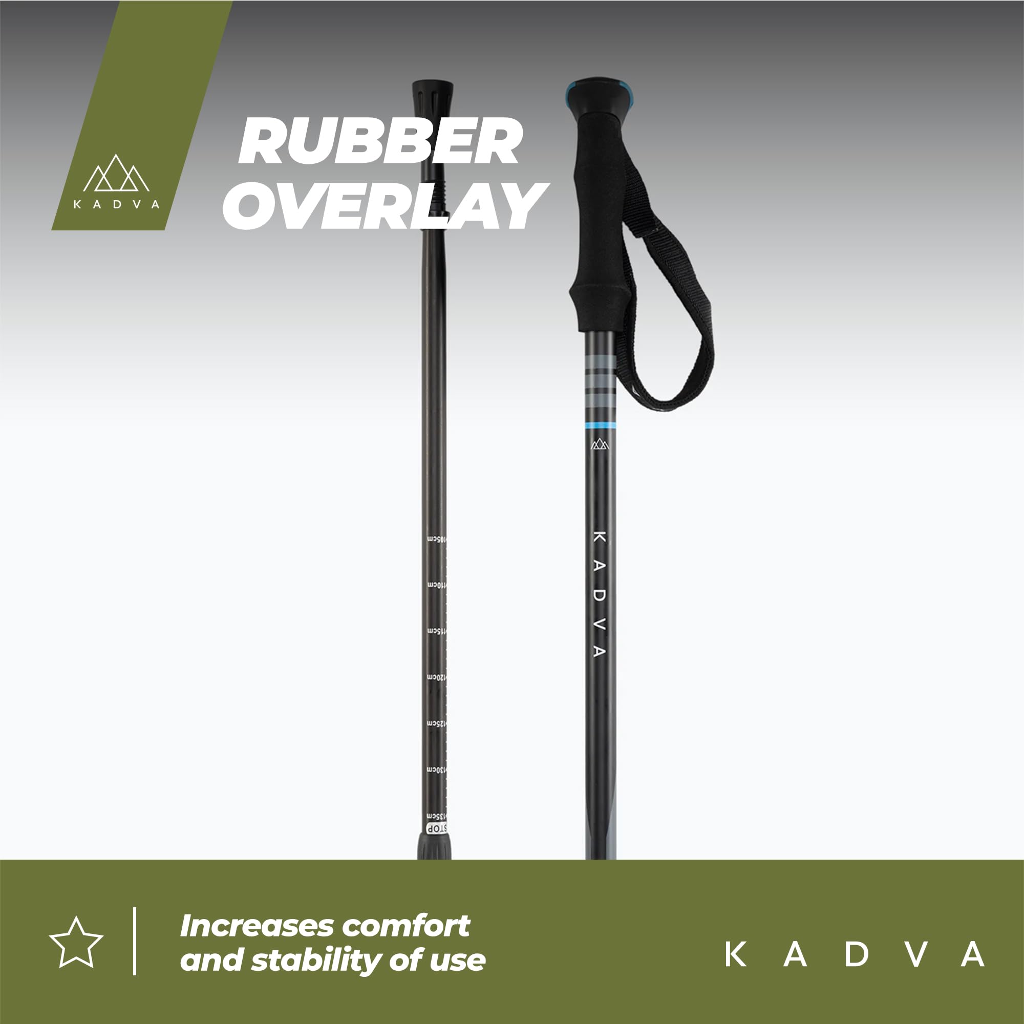 KADVA Bastones de Trekking SAJAMA en Color Azul, tamaño Ajustable 65-135 cm, Mango de Polipropileno, TPR y Espuma EVA para Mayor Comodidad al Usuario, Bastones de Aluminio, robustos y Resistentes a