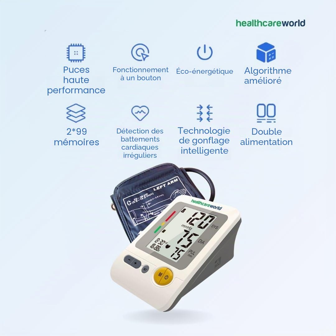 Blood Pressure Monitor With Large Arm Cuff 30-42cm and Standard Cuff 22-36cm Auto Inflation WHO Indicator by Healthcare World