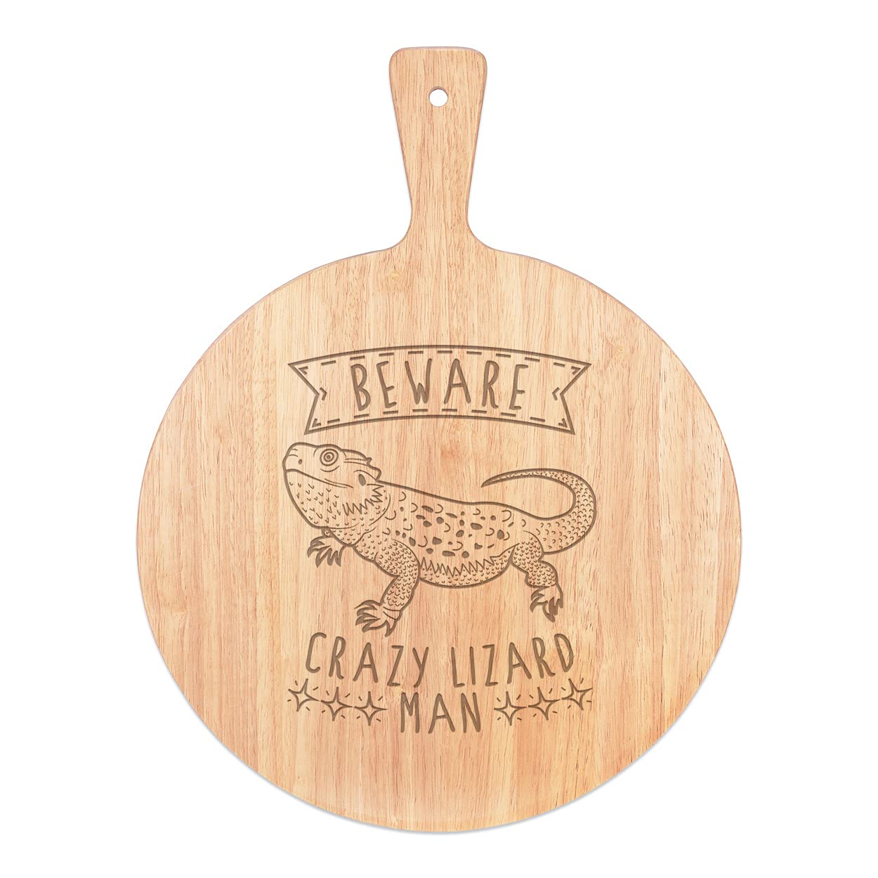 Plateau de service à pizza en bois rond 45x34cm Attention Fou Lézard Homme