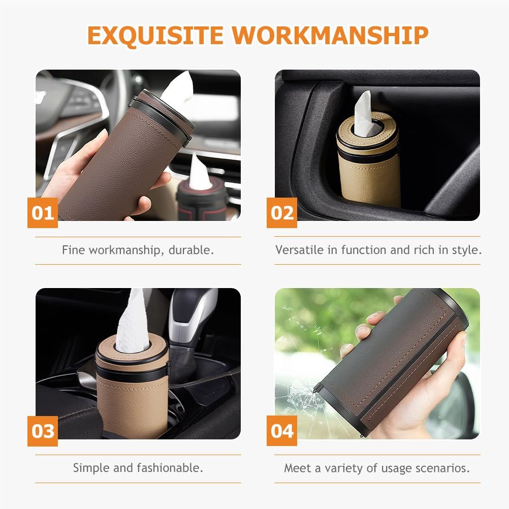 FAVOMOTO 2Pcs Tissues Cylinder Cover-Car Tissue Tube-PU Leather Round Tissues Dispenser Box- Creative Tissue Holder Cup- Paper Towel Cover Napkin Organizer