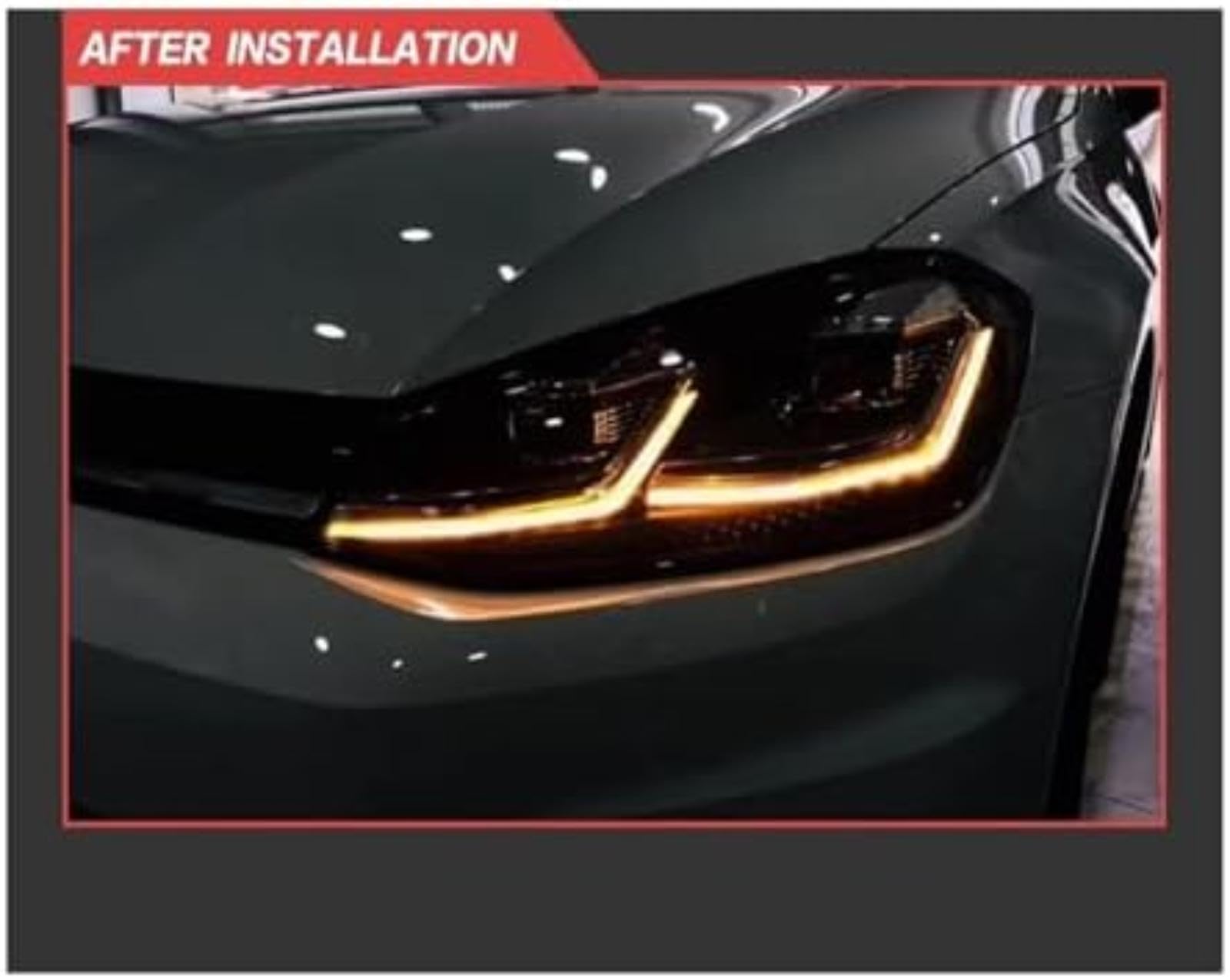 Dla Vw, dla golfa 7.5, dla 2013-2020 reflektor samochodowy Drl lampa czołowa Hid dynamiczny sygnał Bi przednie lampy reflektor włącz światło Wskaźnik lusterka bocznego (Red All LED 7)