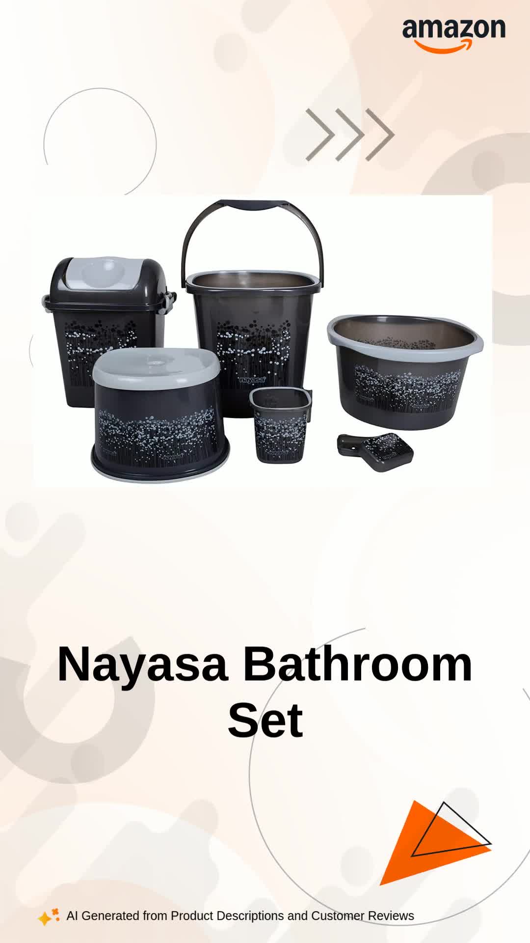 Nayasa Square Funk Bathroom Set 6-Pieces - Bucket (25 litres) with