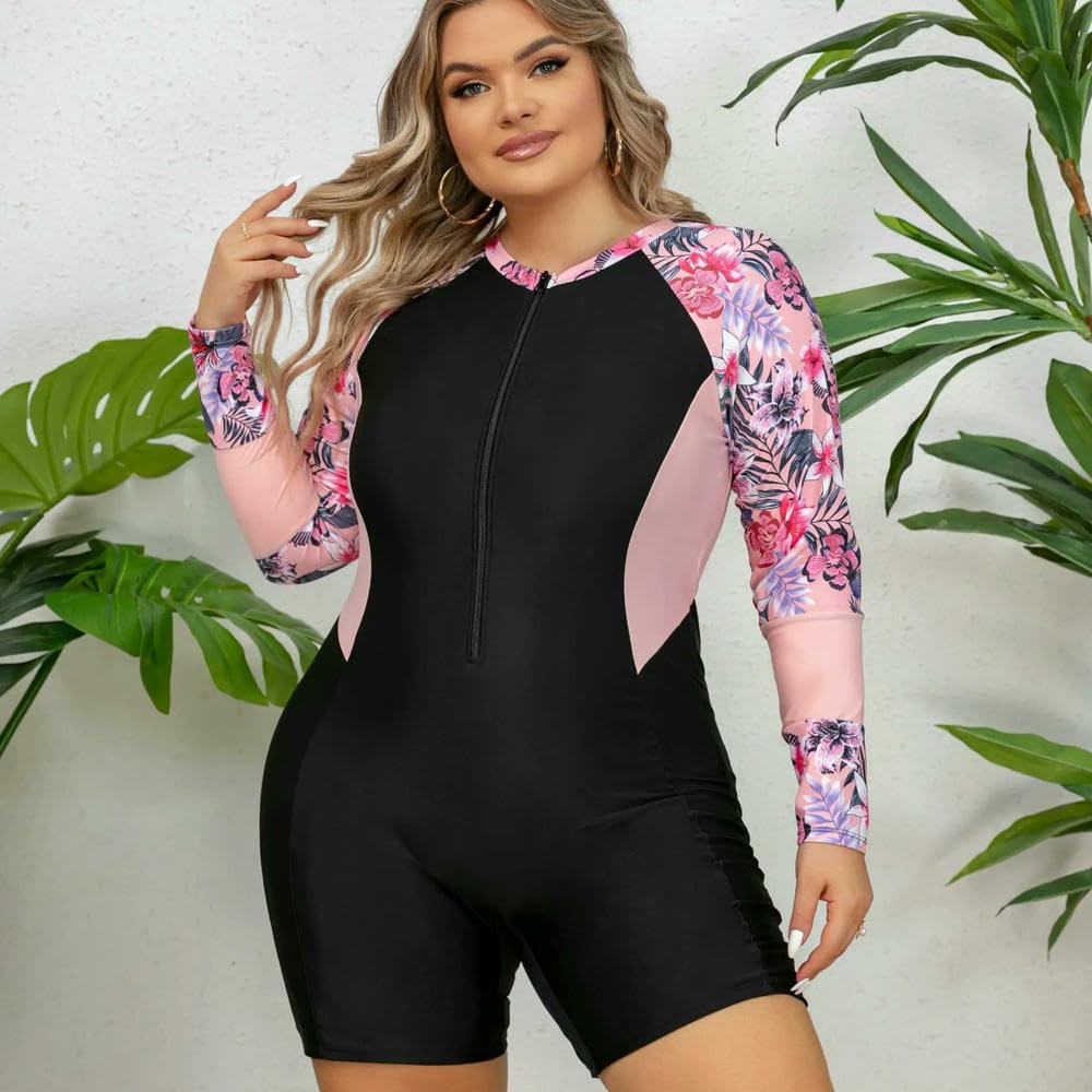 GLDFW Patchwork Plus Size Stroje Kąpielowe Kobiety Długi SLeeve Duży Jednoczęściowy Strój Kąpielowy Damski Stroje Kąpielowe Curvy Pulchny Strój Kąpielowy