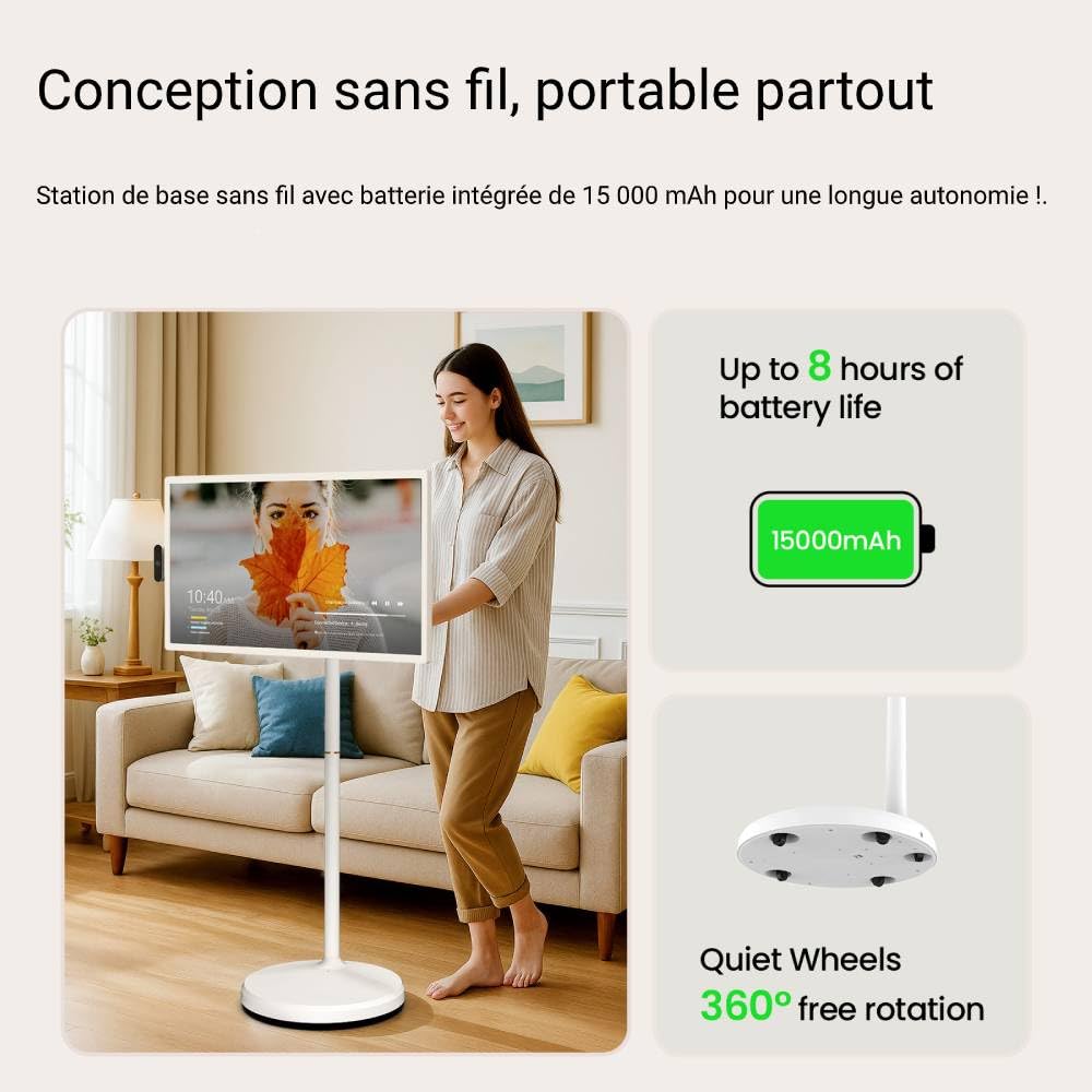 ApoloSign 32 Pouces 4K Moniteur Portable, avec écran Intelligent Rotatif, écran Tactile, système d'exploitation Android, Batterie intégrée, Rotation complète à 360 degrés