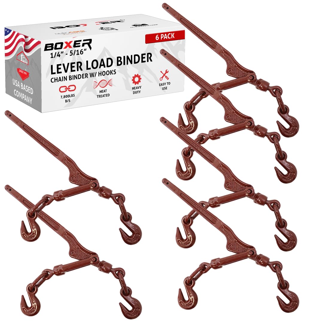 Boxer Heavy Duty Chain Lever Load Binder with Forged Grab Hooks, ¼” – 5/16” - Chain Binder Tie Down - 7,800 LBS Breaking Strength (6)