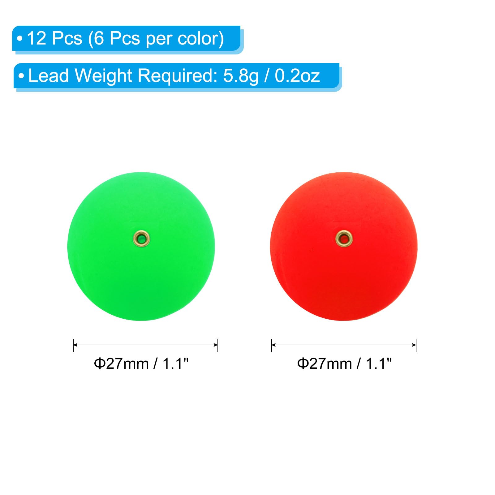 PATIKIL Fishing Bobber 27mm/1.1 Inch Dia, 12 Pack Slip Foam Floats Buoy Rig Stoppers for Crappie Trout Bass Fishing, Red,Green