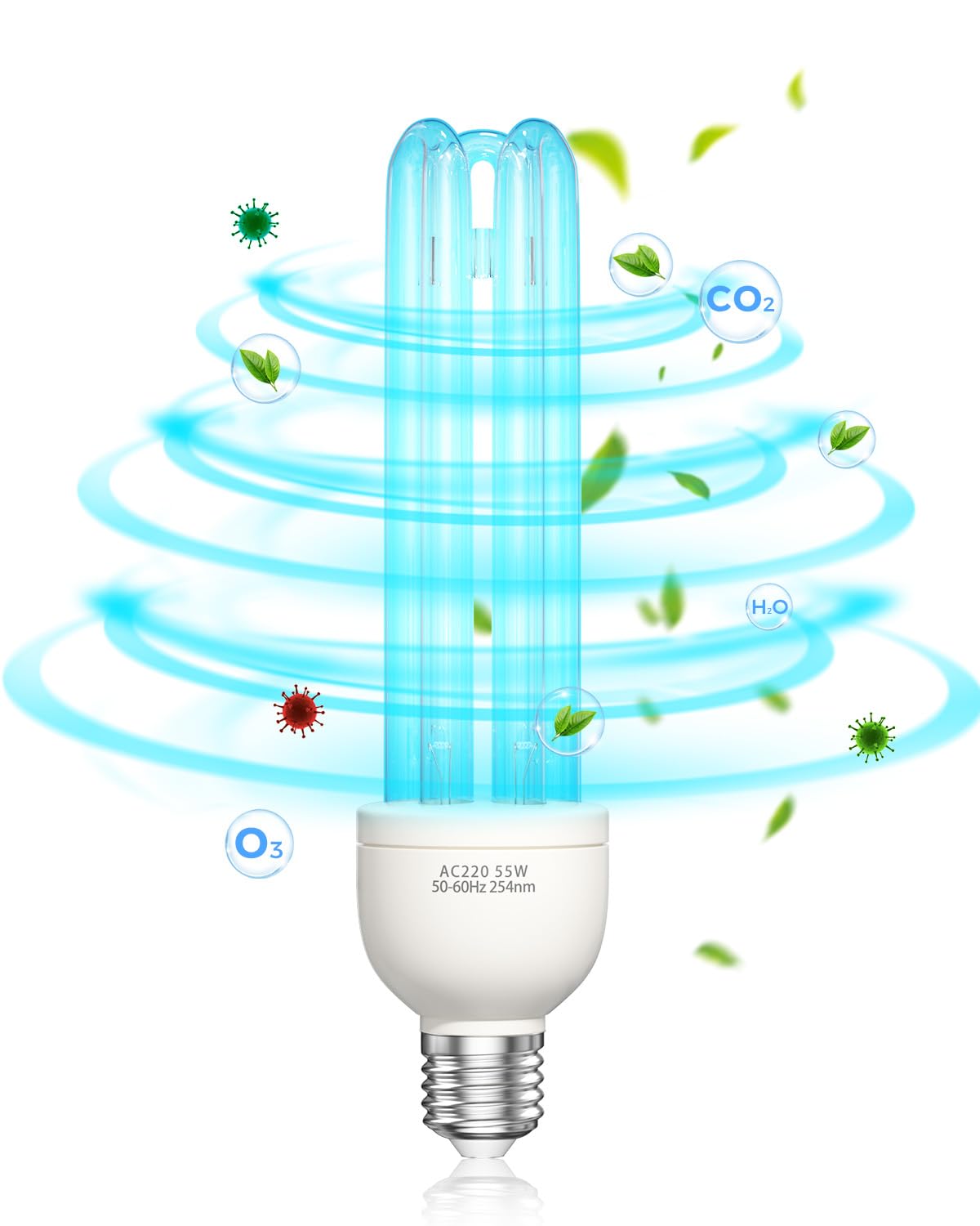 BrightArk UVC Germicidal Lamp UV Light Bulb 55W 254nm E27 with Ozone UVC Strong Sterilisation and Disinfection AC220-240V Perfect for Kitchen, Bedroom, Living Room, Office and School Fresh Air(1 Pcs)