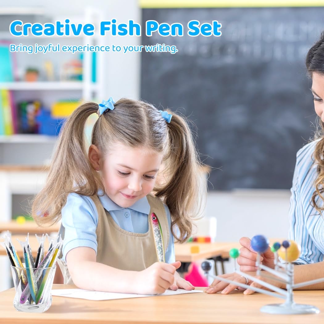20 Stk. kreative Fischstifte, niedliche glitzernde Kugelschreiber, ideal für Fischdeko Partys, Schule und Büro, bringt Kreativität ins Schreiben, originelles Geschenk für Schüler, Erwachsene, Freunde
