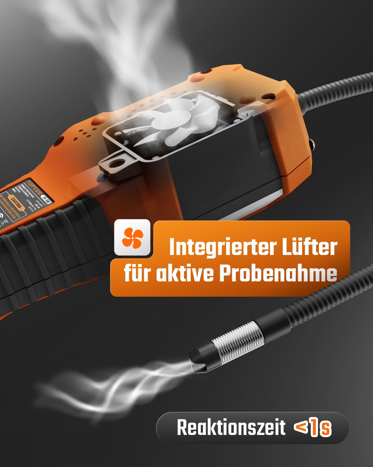 TOPTES RT-108 Kältemittel-Leckdetektor, HVAC Freon-Lecksuchgerät mit Halogen-Ionisationssensor, Klimaanlagen-Lecksuche mit 3 Empfindlichkeitsstufen für R134a, CFCs, HCFCs, HFCs – Orange