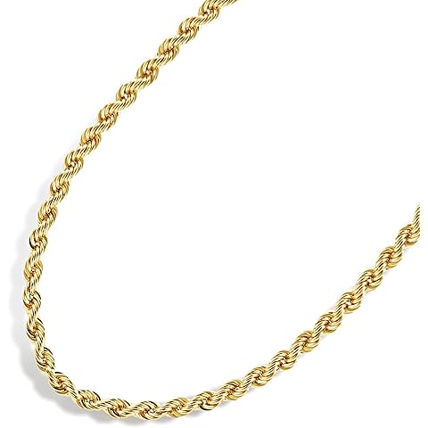 Jewelry Atelier Gold Chain Necklace Collection - 14K Solid Yellow Gold Filled Rope Chain Necklaces for Women and Men with Different Sizes (2.1mm, 2.7mm, or 3.8mm)