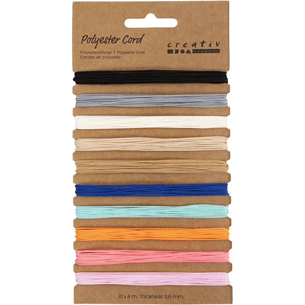 Polyester Cord, Thickness 0,6 mm, Assorted Colours, 10x4 m/ 1 Pack