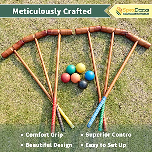 SpexDarxs 35’’ Deluxe Croquet Set, Six Player Croquette Game with Premium Wooden Mallets, Colored Balls, Wickets, Stakes, Carrying Bag, Outdoor Family Games for Lawn/Backyard/Park