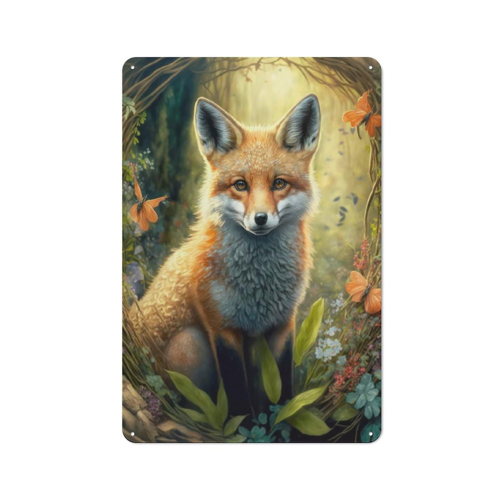 Junmoney Style-21 Beautiful Red Fox Vintage Tin Sign 30X20cm, Vintage Diner Style Decor For Kitchen, Cafe, Pantry Or Dining Room