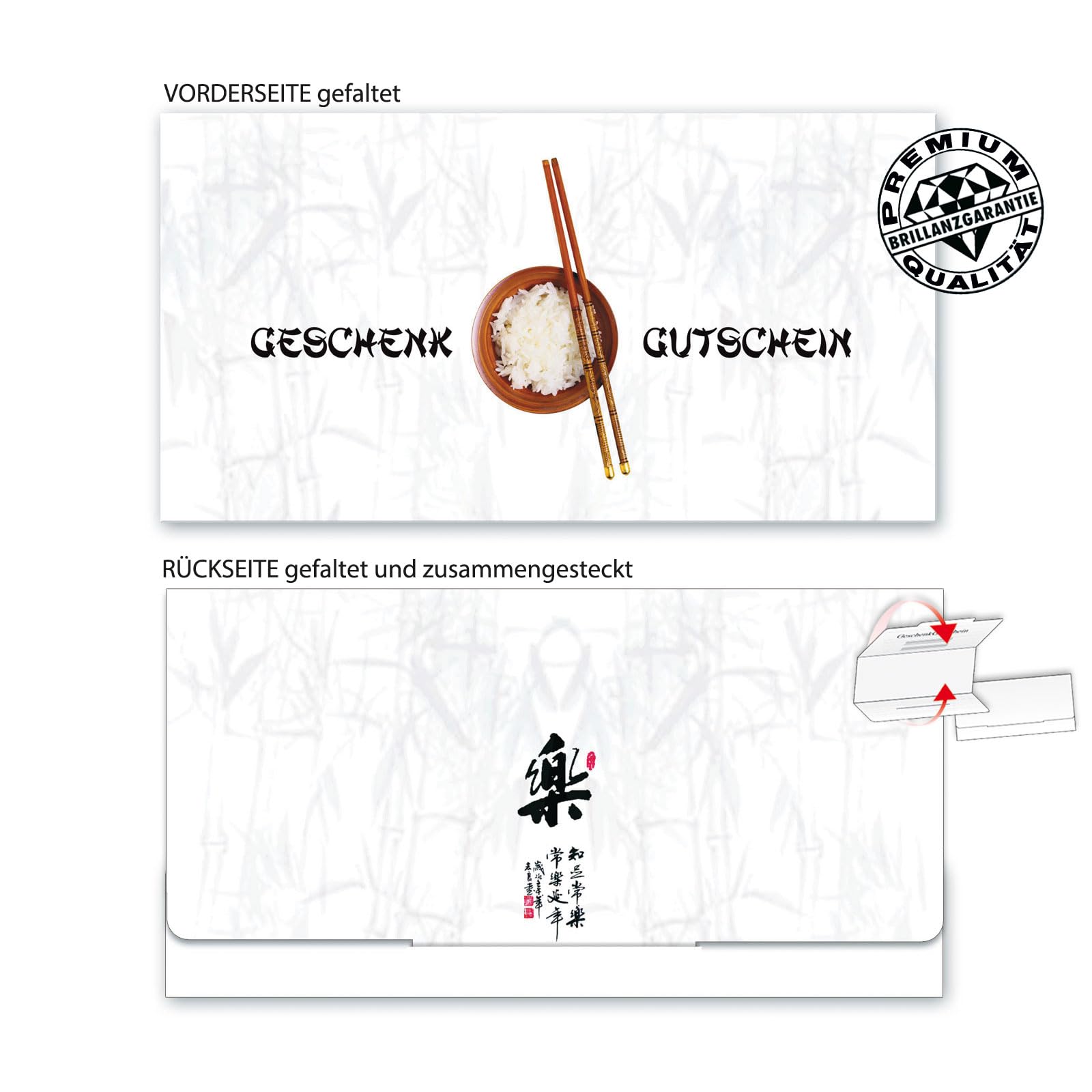 GESCHENKGUTSCHEINcom Gutscheine aufklappbar mit Umschlag/Schleife 25 Stück für China-Restaurants Asiatische Küche Gastgewerbe G214-2-25