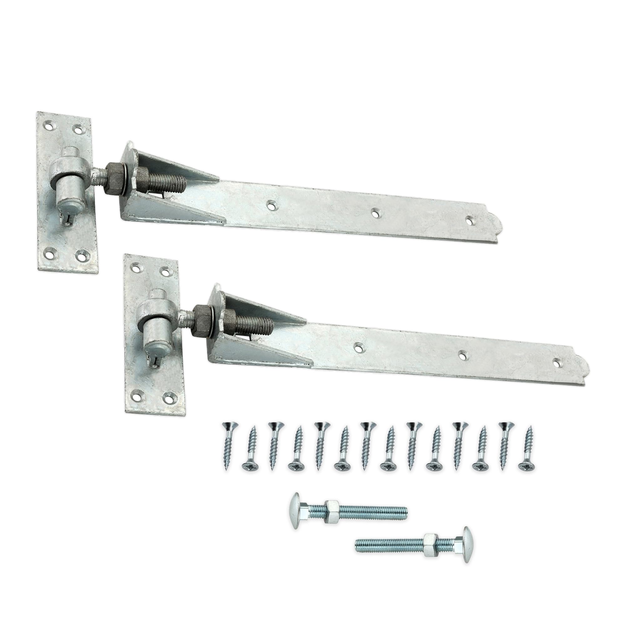 Infinity Decor Par de bisagras ajustables de gancho y banda con acabado galvanizado, kit resistente, ideal para puerta de madera, puerta de garaje, puerta de jardín (24 pulgadas)