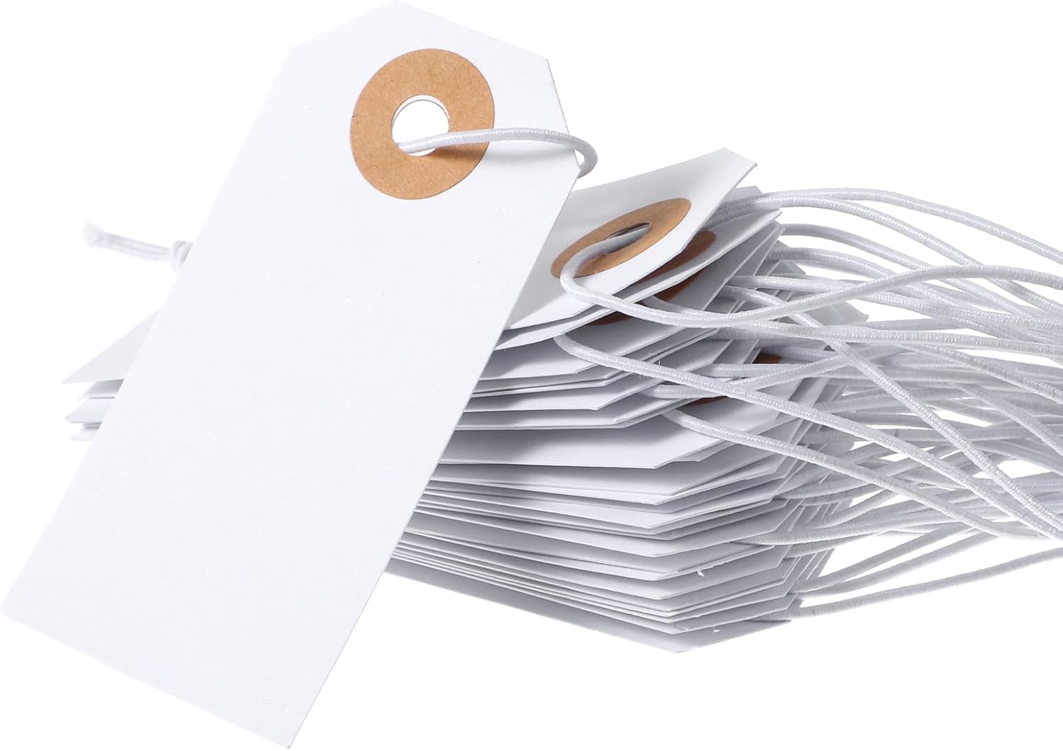 100pcs White Craft Paper Gift Tags Blank Price Tags Elastic String