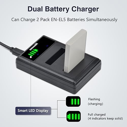Miniatura 4 de Hisewen Batería EN-EL5 paquete de 2 y cargador USB dual para cámaras Nikon EN-EL5 Coolpix P530, P520, P510, P100, P500, P5100, P5000, P6000, P90, P80
