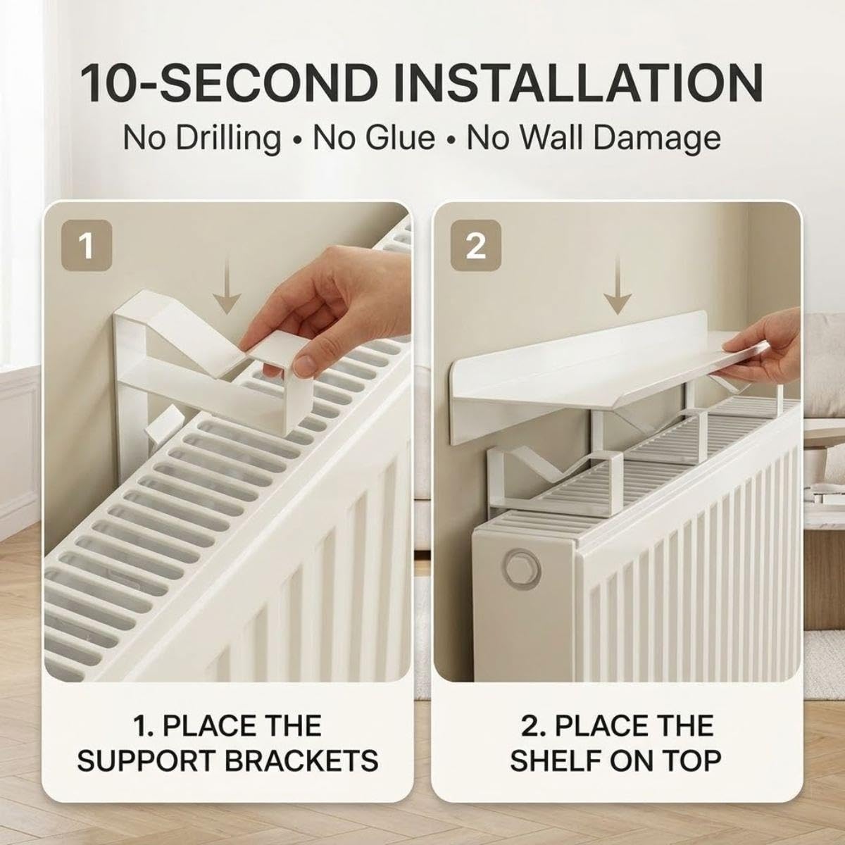 Étagère de Radiateur Sans Perçage 100cm Aluminium Blanc
