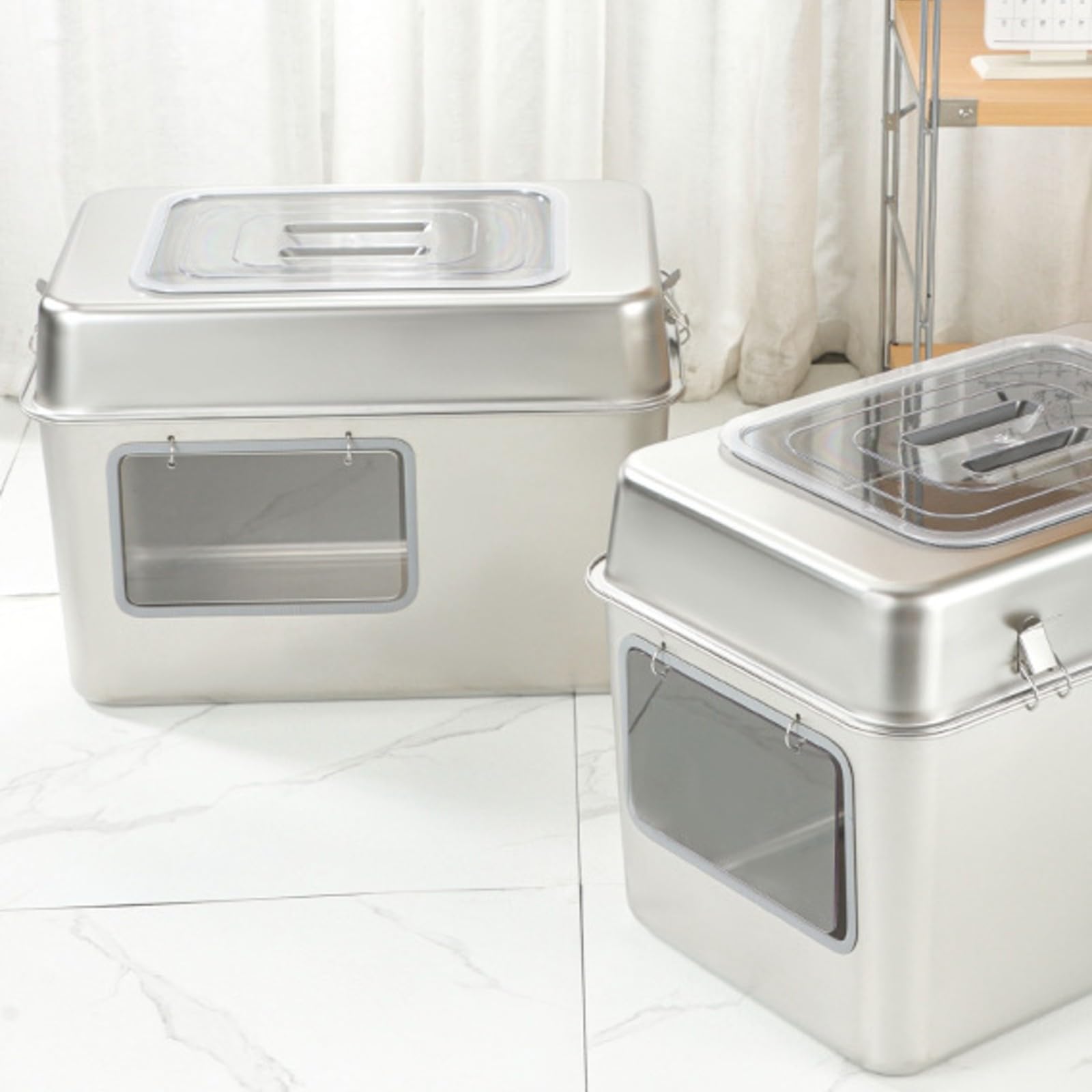 KESOTO Lettiera in Acciaio Inox | Adesivi Antiscivolo Inclusi, Lettiera in Acciaio Inox con Coperchio, per Casa, Appartamento, Apertura Laterale