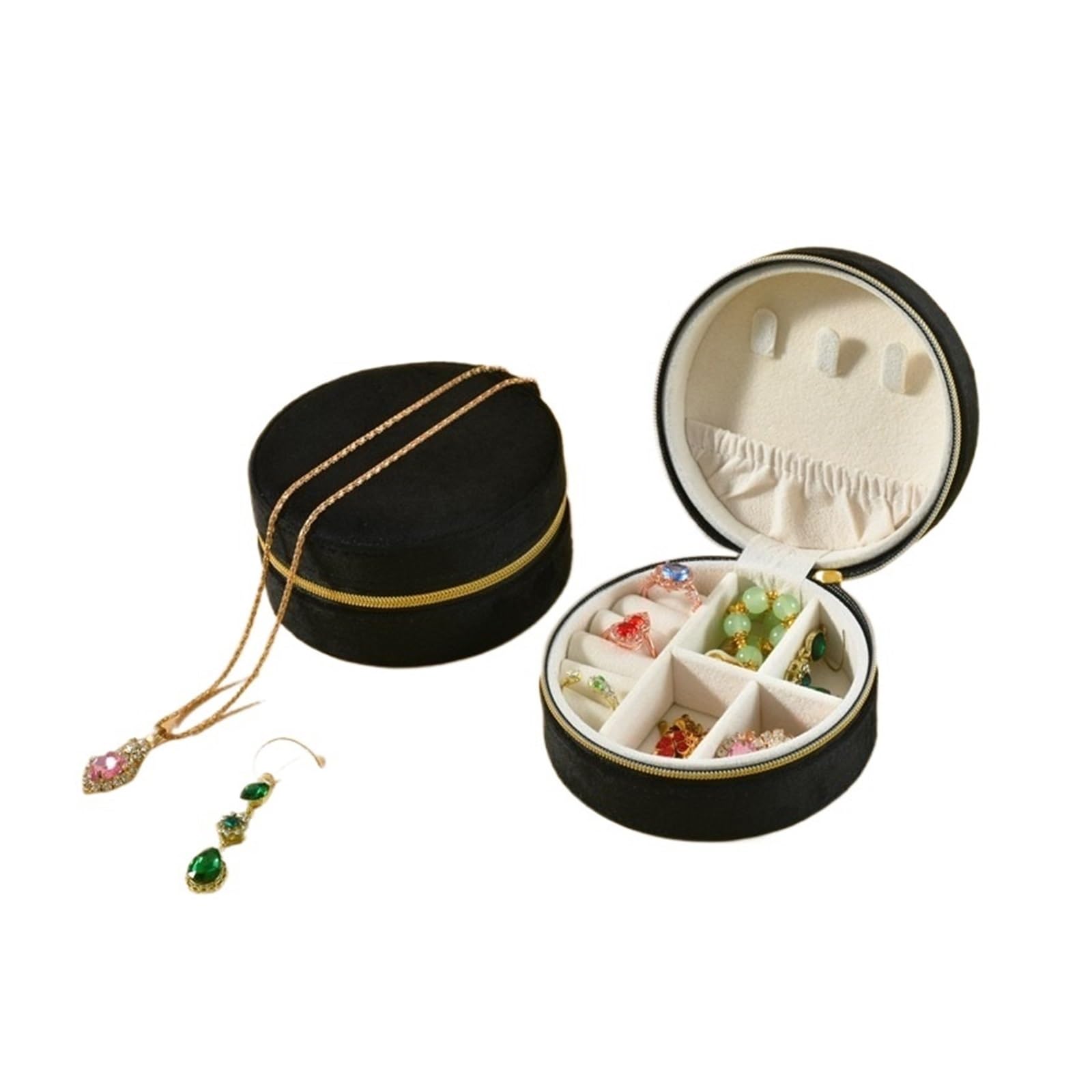 ESTDKMNOS Portable Jewellery Case， Multicolor Velvet Jewellery Box Travel Organizer For Necklaces Earrings Rings(Black)