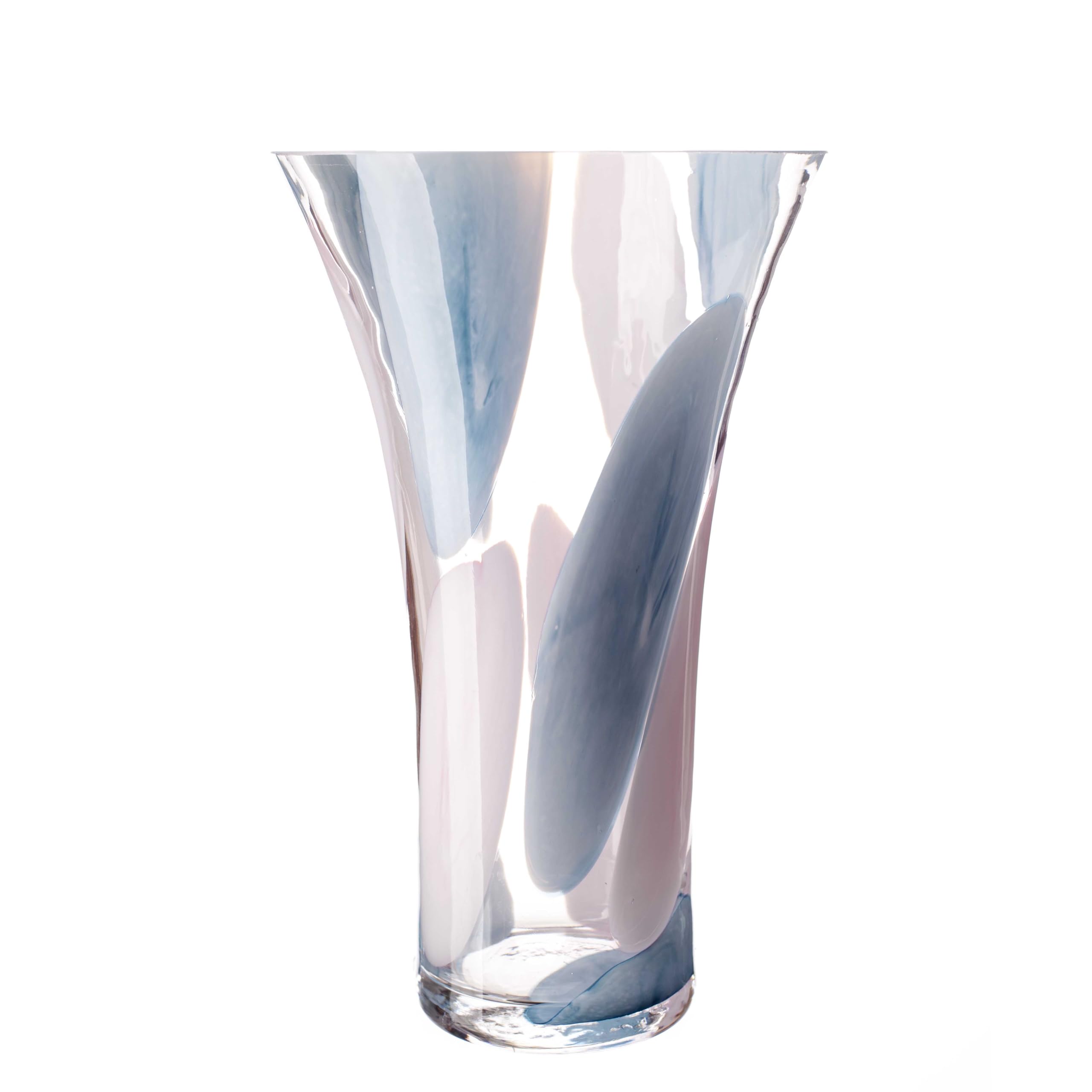 Amelia Art Glass Clear, Pink & Blue (Cotton Candy) Classic Glass Vase In (H-28Cm)