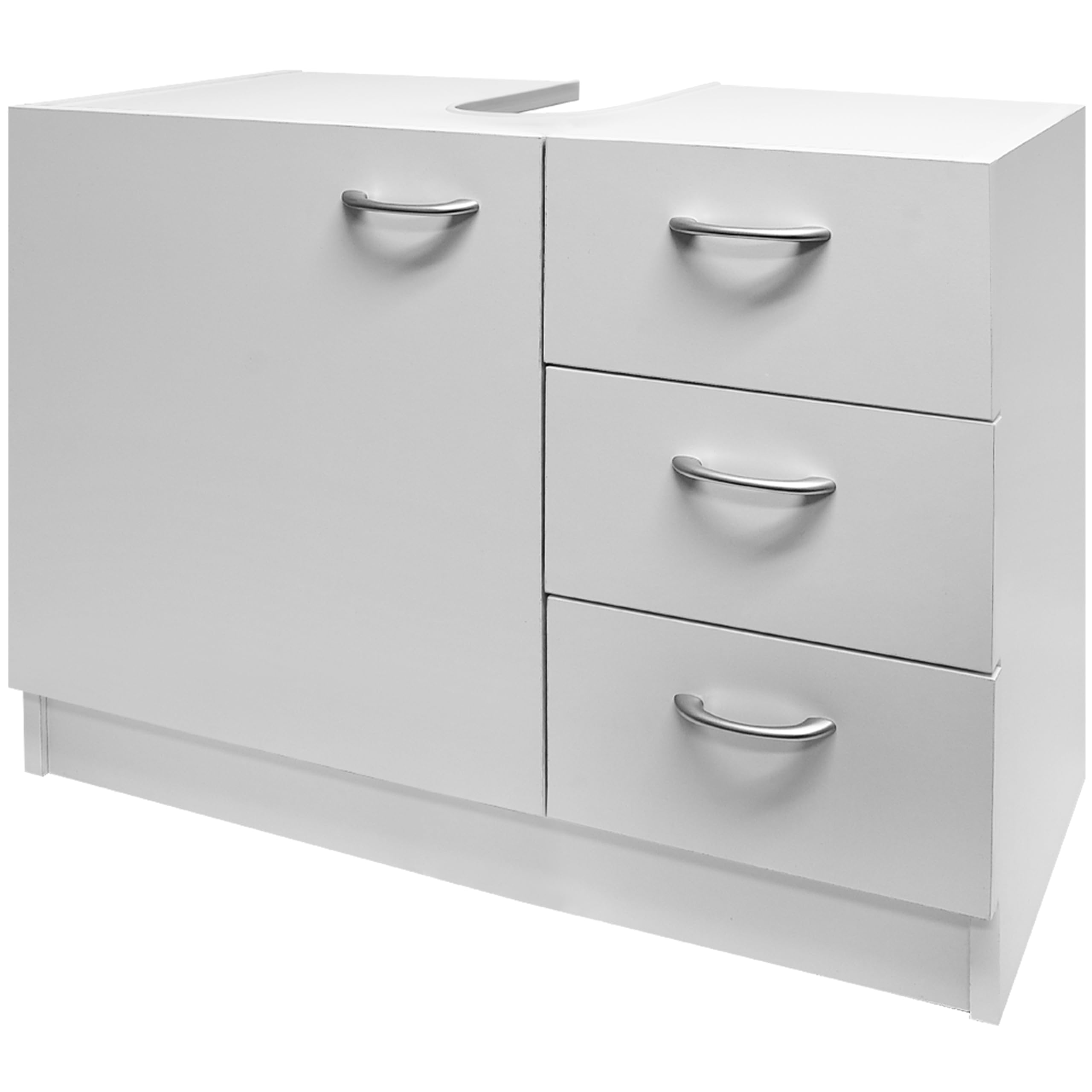 CASARIA Mueble Bajo Lavabo Armario Baño 63x54x30cm Blanco | MDF, 3 Cajones, 1 Puerta, Almacenaje, Toallas, Utensilios Baño, Abertura para Sifón, Organizador, Mueble, Orden, Accesorios
