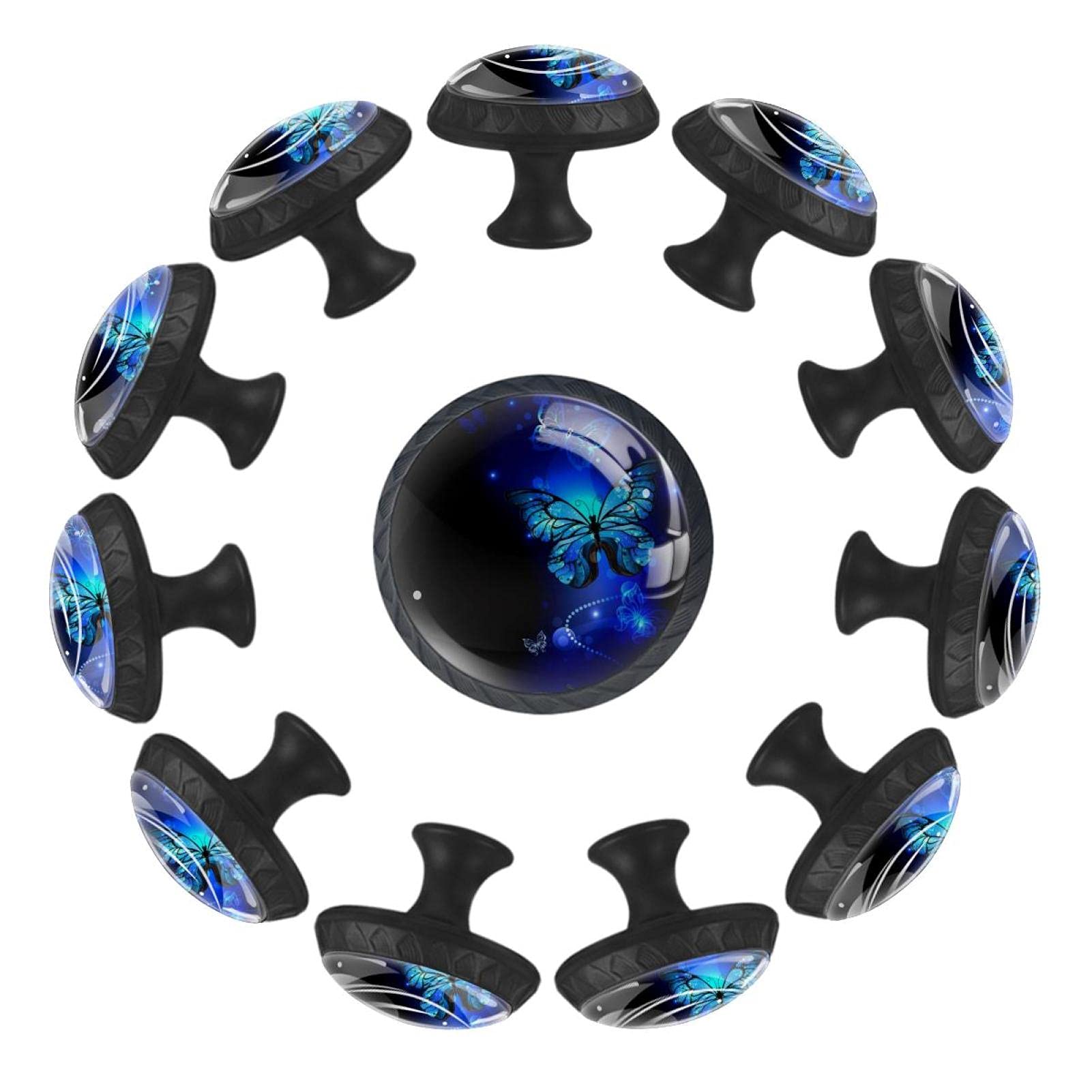 Boutons de tiroir ronds papillons bleus design lumineux 35 mm de qualité supérieure