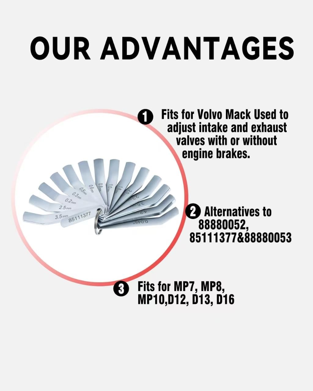 Feeler Gauge Jake Brake Tools Set 88880052 for Volve Mack MP7 MP8 MP10 D12 D13 D16 Engines 88880053 85111377, Intake and Exhaust Valve Adjustment Kit, 14pcs