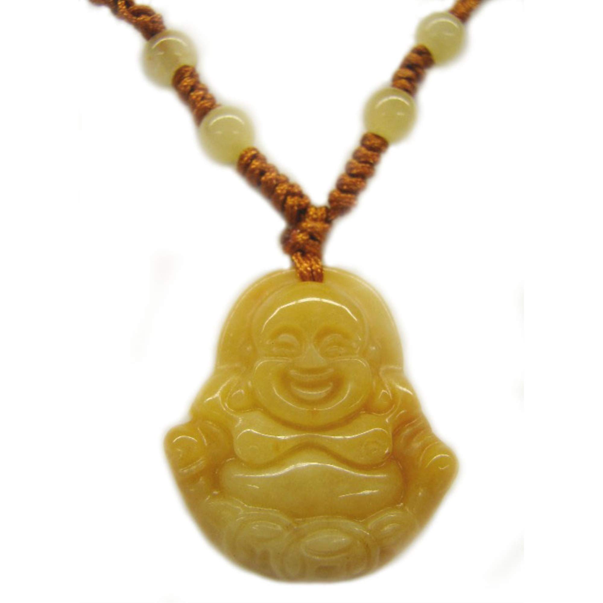 Feng Shui Import Yellow Jade Buddha Necklace, Buddha Pendant