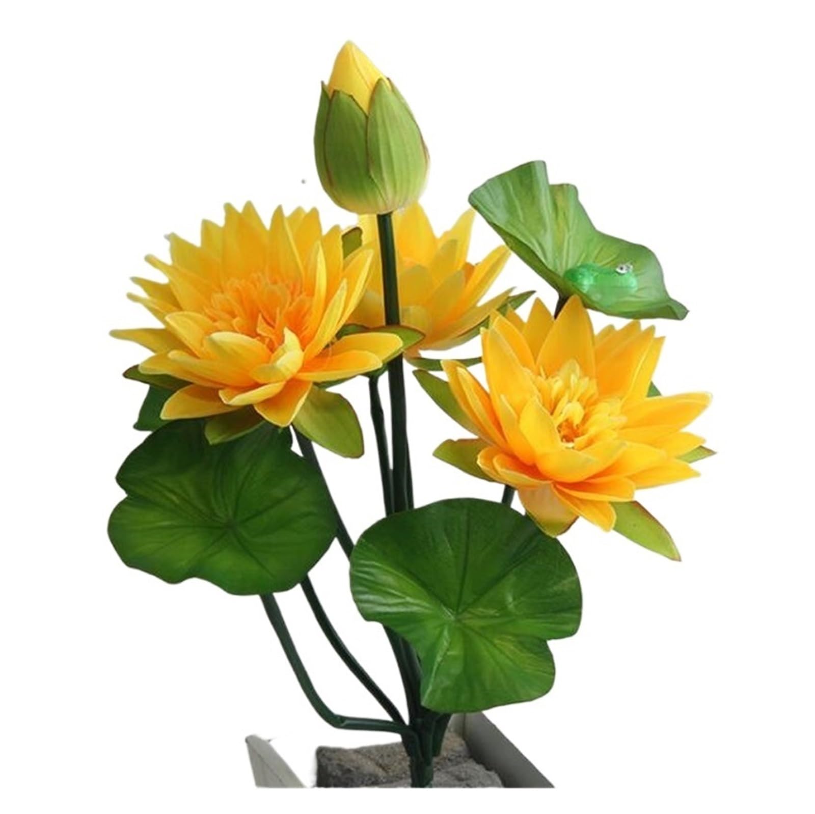 PBWERIGL Artificial Lotus Flower, Artificial Lotus 10 Heads Silk Water Lily with Frog Pond Garden Wedding(Yellow)
