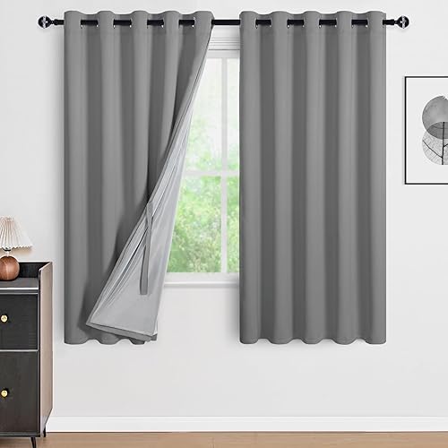 Miniatura 41 de DWCN Cortinas opacas 100% grises de 84 pulgadas de largo para dormitorio con forro negro, doble capa con aislamiento térmico, paneles de cortina