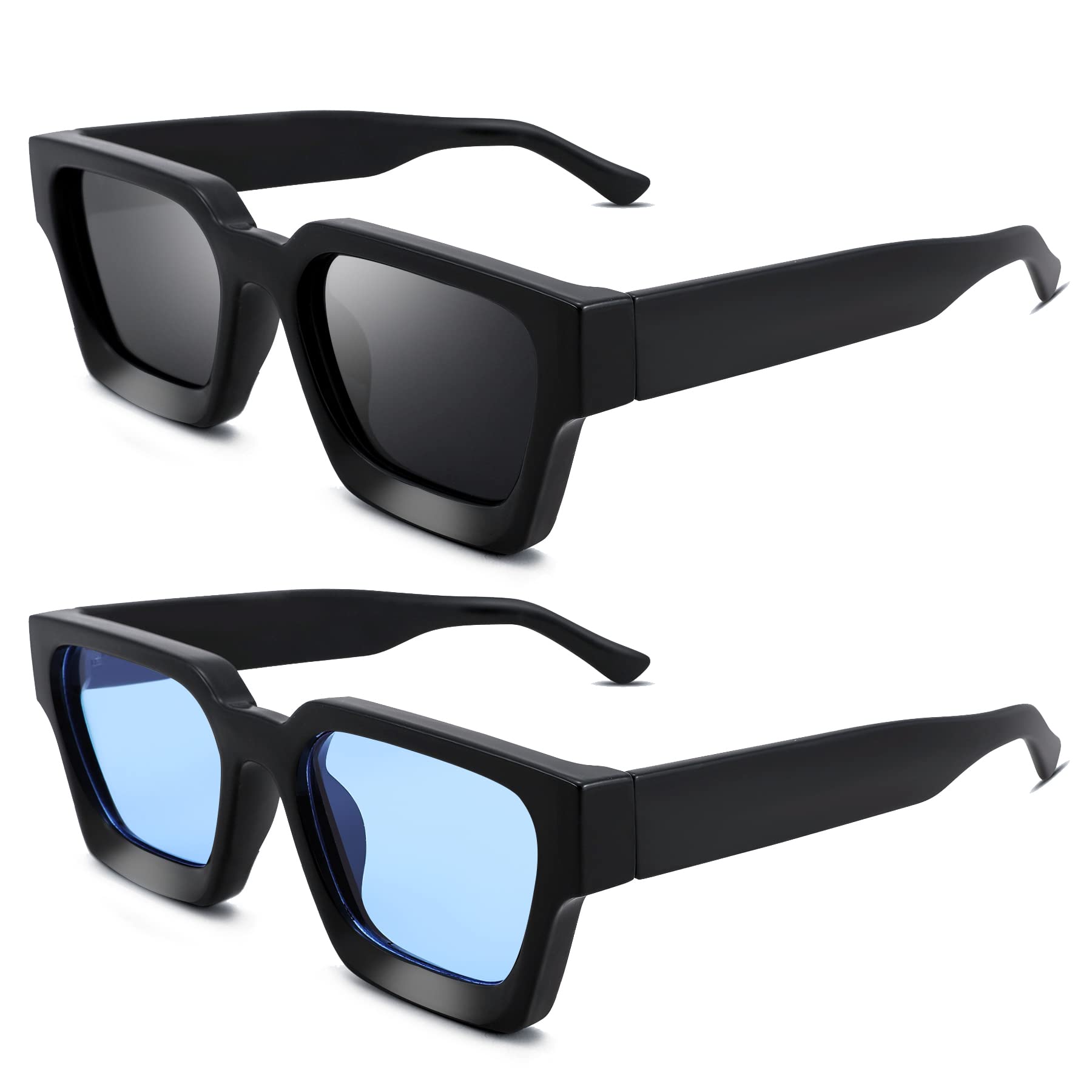 Thick Rectangle Sunglasses Women Men Retro Square Chunky Shades 90s Glasses UV400 Protection