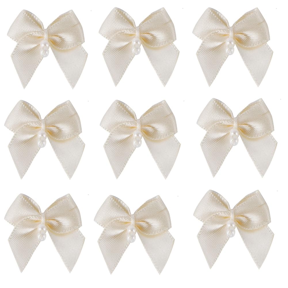 100x Mini Geschenkschleifen Selbstklebend - Beige Satin Für Deko & Basteln